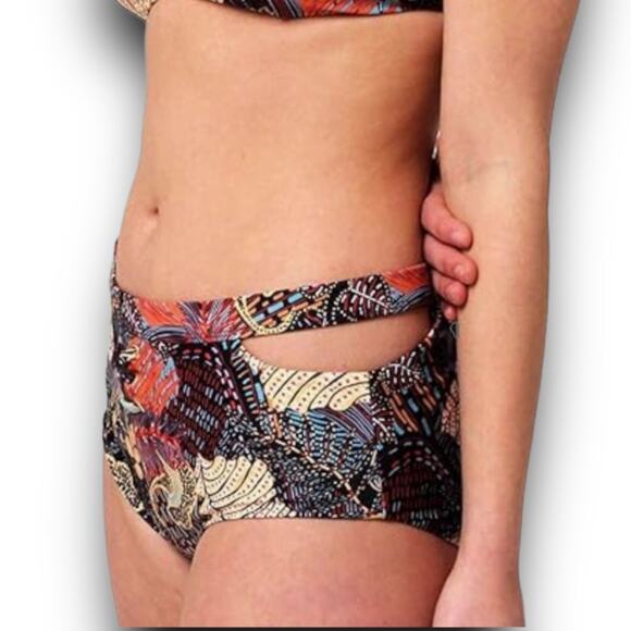 NEW Vigoss Bikini Bottoms Cutout High Rise Front Dark Blue Multicolor Size Small - Picture 2 of 7